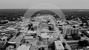 Aerial view Missouri river waterfront and Leavenworth Kansas Downtown