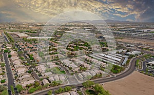 Aerial view of mixing single family homes, apartment buildings a residential district a Avondale near Phoenix Arizona US