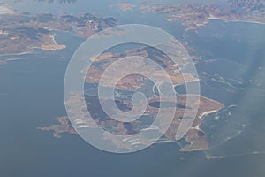 Aerial view of the Miyun Reservoir landscape near Beijing