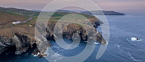 Aerial view with Mizen Head Lighthouse with spectaculars cliffs in West Cork Ireland