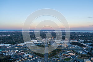 Aerial view of Mobile, Alabama at sunset from above airport blvd