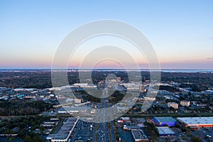 Aerial view of Mobile, Alabama at sunset from above airport blvd