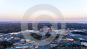 Aerial view of Mobile, Alabama at sunset from above airport blvd