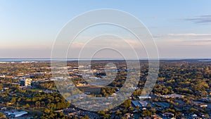 Aerial view of Mobile, Alabama at sunset from above airport blvd