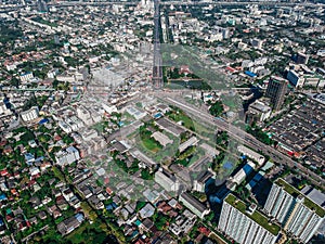 Aerial view modern building condominium and office