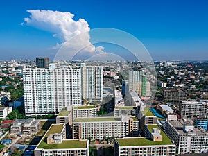 Aerial view modern building condominium and office