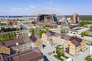 Aerial view of modern buildings in Novosibirsk Science Center