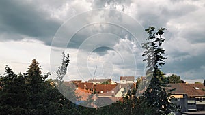 Aerial view of modern buildings in Pfinztal, Germany