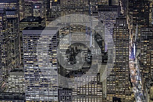 Aerial view of the modern buildings and street in Night in New York