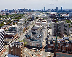 Cambridge city center aerial view, Massachusetts, USA