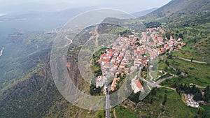 Aerial view of modern Delphi town, near archaeological site of ancient Delphi