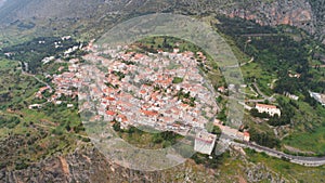 Aerial view of modern Delphi town, near archaeological site of ancient Delphi