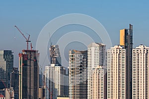 Aerial view of modern high rise office buildings