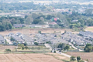 Aerial view of the modern house in the urban village