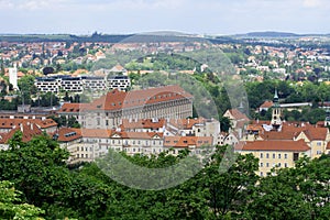 Aerial view of modern housing complex in the city of Prague, from Perin Hill.