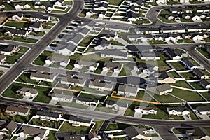 An aerial view of a modern housing subdivision