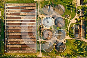 Aerial view of modern industrial sewage treatment plant