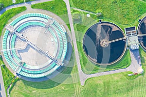 Aerial view of modern industrial sewage treatment plant