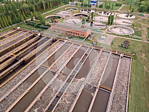 Aerial view of modern industrial sewage treatment plant