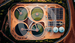 Aerial view of modern industrial sewage treatment plant