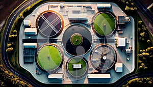 Aerial view of modern industrial sewage treatment plant