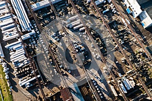 Aerial view of modern large industrial factory, industrial area.