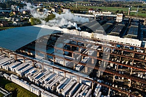 Aerial view of modern large industrial factory, industrial area.