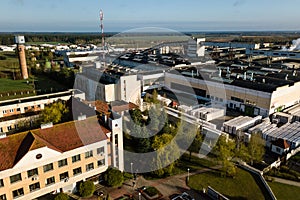 Aerial view of modern large industrial factory, industrial area.