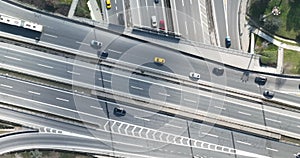 Aerial View Modern Multilevel Motorway Junction with Toll Highway, Road traffic an important infrastructure