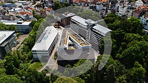 Aerial View of Modern Office Complex and Greenery