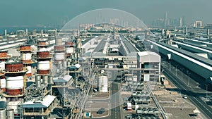 Aerial view of a modern power plant and big industrial facility. Dubai, UAE