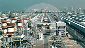 Aerial view of a modern power plant and big industrial facility. Dubai, UAE