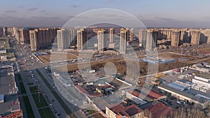 Aerial view of modern residential area with roads, infrastructure