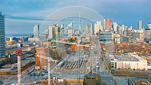 Aerial view of the modern skyline of downtown Toronto, Ontario, Canada