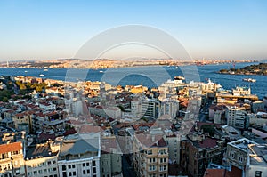 Aerial view of modern transcontinental Istanbul megalopolis city photo