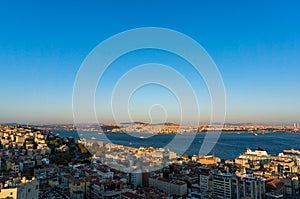 Aerial view of modern transcontinental Istanbul megalopolis photo