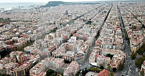 Aerial view of modern urban landscape of Eixample district, Barcelona, Spain