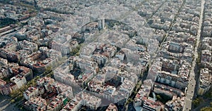 Aerial view of modern urban landscape of Eixample district, Barcelona, Spain