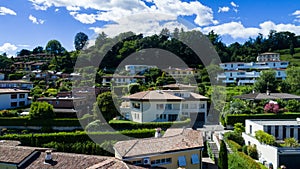 Aerial view of modern villa with large garden