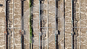 Aerial view modern wastewater sewage treatment plant