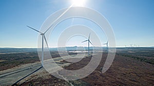 Aerial View of Modern Windmill Turbine, Wind Power, Green Energy