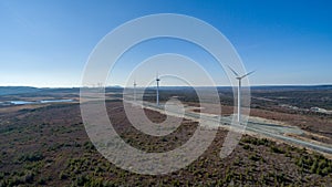 Aerial View of Modern Windmill Turbine, Wind Power, Green Energy