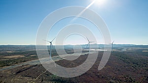 Aerial View of Modern Windmill Turbine, Wind Power, Green Energy