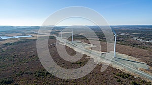 Aerial View of Modern Windmill Turbine, Wind Power, Green Energy