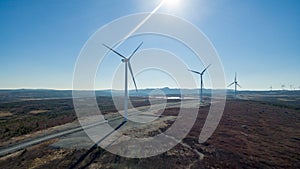 Aerial View of Modern Windmill Turbine, Wind Power, Green Energy