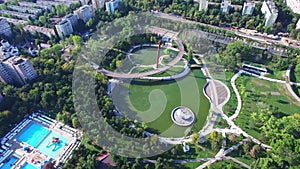 Aerial view of Moghioros park in Bucharest city, Romania