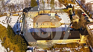 Aerial view of Moldovita Monastery in Romania