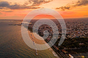 Aerial view of Molos Promenade park on coast of Limassol city centre,Cyprus.