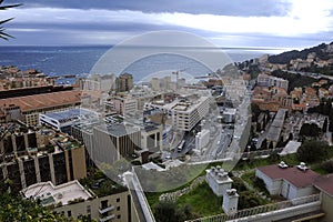 Aerial view of Monaco with construction work