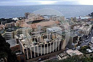 Aerial view of Monaco and the football stadium